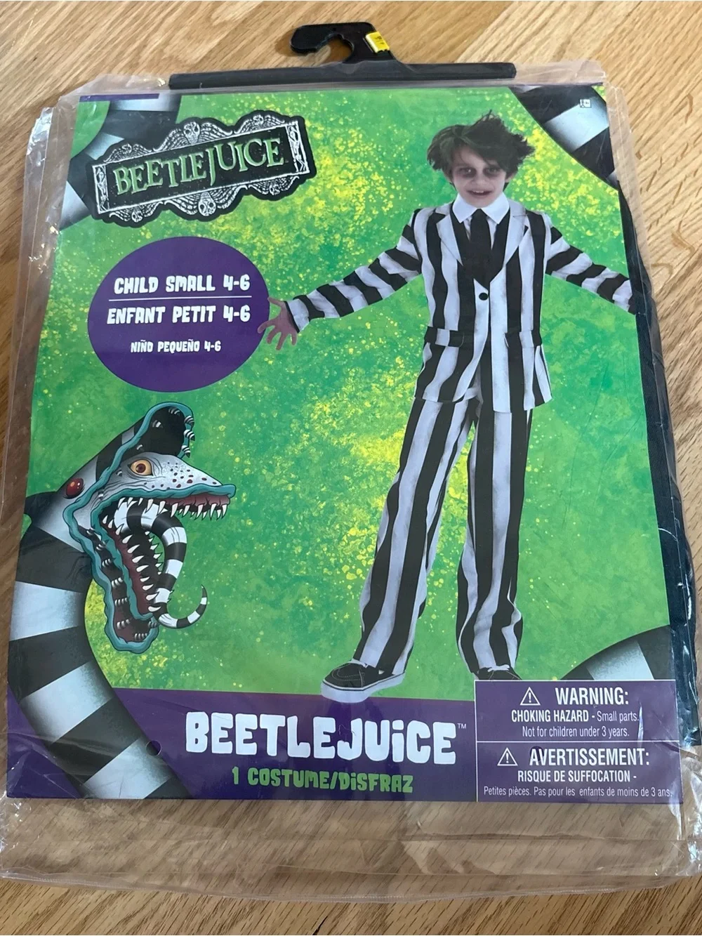 Beetlejuice Kids Black & White Striped Costume NEW Small Suit Halloween